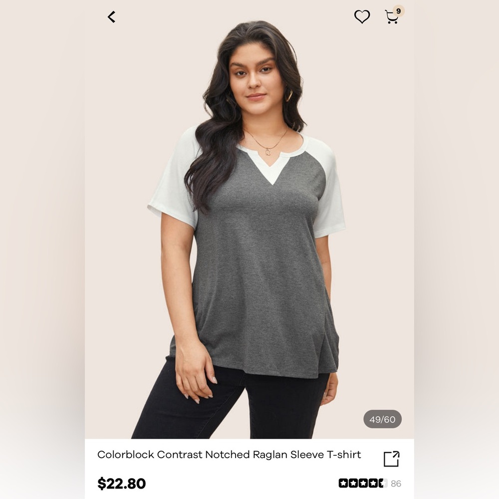 NWT 18-20 (2X) BloomChic Colorblock Contrast Notched Raglan Sleeve T-shirt